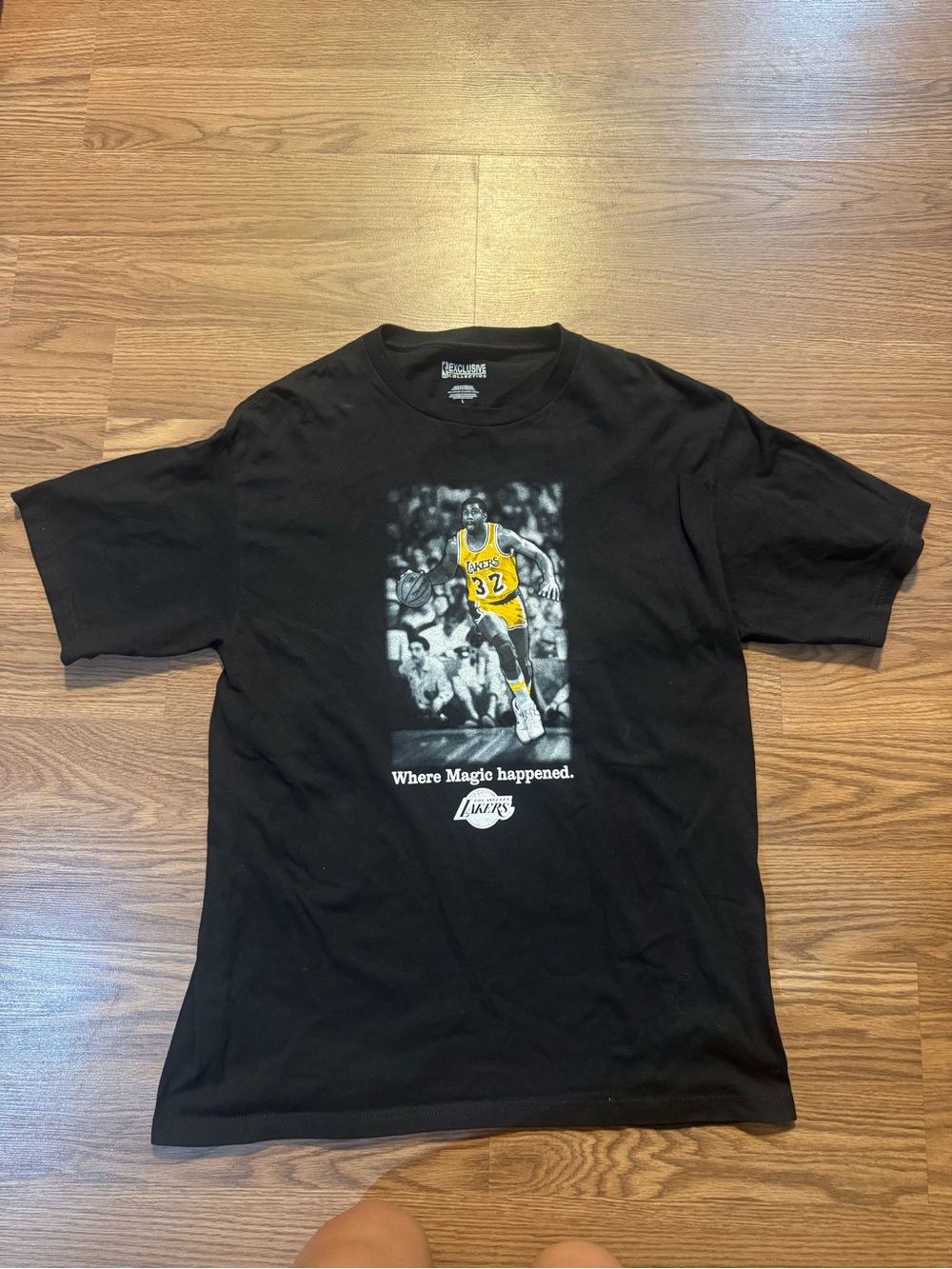 NBA Black Tee with Yellow Lakers Magic Johnson Graphic